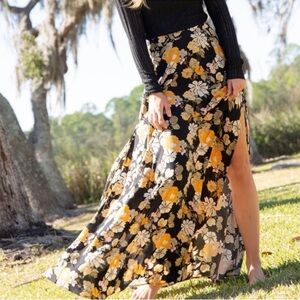 NWT Natural Life Floral Long Maxi Skirt with Side Slits Size XL